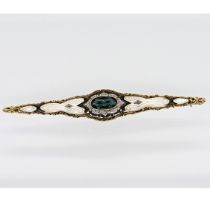 Stick pin with tourmaline, mother-of-pearl and rose-cut diamonds, 19th century