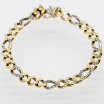 Flat curb-link bracelet with 42 small melee brilliant-cut diamonds, total approx. 0.42 ct, 1980s