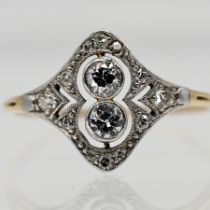 Art Déco ring with 14 old-cut diamonds, total approx. 0.3 ct, circa 1925-35