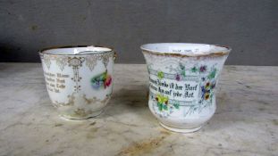 2x Schnurrbarttasse Antik mit Spruch