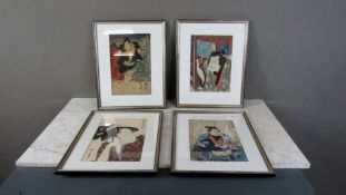 4 asiatische Bilder hinter Glas
