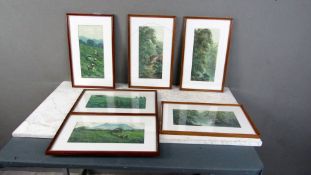 6 Aquarelle Asiaten signiert hinter