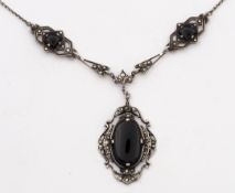 Collier mit Onyx und Markasiten, 925er Silber, Art déco