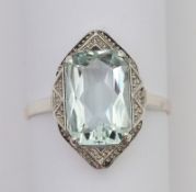 Ring mit aquamarinblauem Stein, Silber gepr., um 1920
