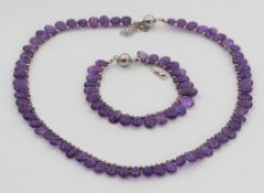 Set: Amethyst-Collier und Amethyst-Armband mit Silberkugeln