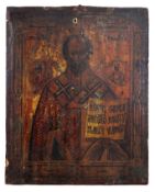 Heiliger Nikolaus der Wundertäter, Ikone, Russland, 19. Jahrhundert, Holz, Tempera auf Kreide- und 