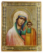 Gottesmutter von Kasan, Ikone, Russland, Ende 19./ Anf. 20. Jh., Holztafel, Tempera auf Kreidegrund