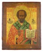 Heiliger Nikolaus der Wundertäter, Ikone, Russland, 19. Jh., Holz, Tempera auf Kreide- und Goldgrun