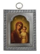 Gottesmutter von Kasan, Ikone mit Silberoklad von Nikolaj Vladimirov (tätig 1898 - 1917), Russland,