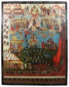 Das Jüngste Gericht, großformatige Ikone, Russland, 18. Jh., Holztafel aus fünf Teilen mit zwei Rüc
