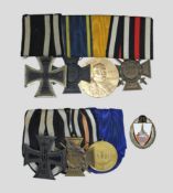 Konvolut 3 tlg., 4er-Ordenspange, 3er-Ordenspange und kleines Ansteckabzeichen