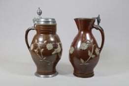 Konvolut von zwei Steinzeugkrügen, Jugendstil, wohl Deutschland, spätes 19./frühes 20. Jh.