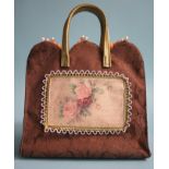 Zinnober Handtasche Vintage mit Rosenmotiv