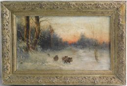 Arthur Cramer (19./20.Jh.) Wildschweinrotte im Winterwald, 1921