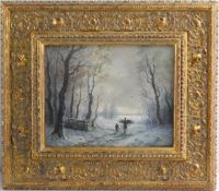 Reisigsammlerin in winterl. Landschaft , Künstler 20. Jh.