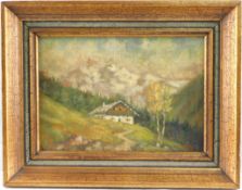 unbek. Künstler, 20. Jh.,Hütte in den Bergen