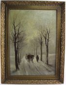 Kalaman Mesterhazy (1857-1898) "Winterliche Allee mit Pferdekarren"