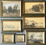 A collection of 7 drawings, landscape scenes