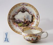 Bildtasse. Untertasse. MEISSEN, 1. Wahl. 19. Jahrhundert.