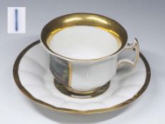 Biedermeier Bildtasse, Untertasse, KPM Berlin, 19. Jahrhundert