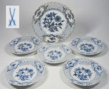 MEISSEN Dekor "Zwiebelmuster", 5er Satz Durchbruchteller. MEISSEN 1980, 1.. Wahl.