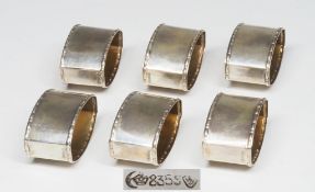 Jugendstil-Serviettenringe, 6er Satz. 835er Silber mit Innenvergoldung.