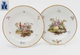 Zwei Zierteller mit Watteaumalerei. MEISSEN um ca. 1850/60