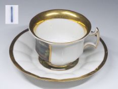 Biedermeier Bildtasse, Untertasse, KPM Berlin, 19. Jahrhundert.
