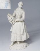 Dame mit Vogelbauer. NYMPHENBURG, Alt Frankenthal-Modell, 2. Hälfte 19. Jahrhundert.
