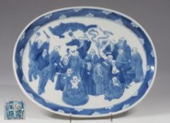 Porzellanplatte, blau-weiß-Dekor, glasiert, China, 20. Jahrhundert.