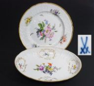 Zierteller, Ovale Schale. MEISSEN, 1. Wahl. Reliefdekor "New Dulong".