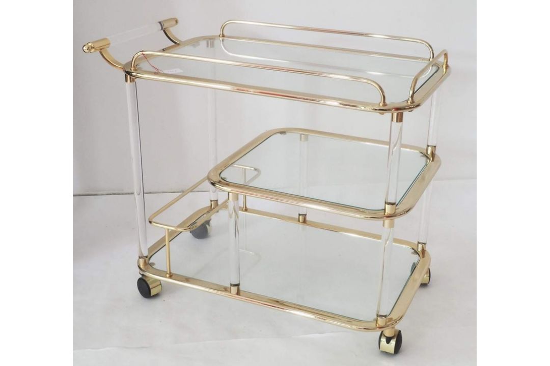 Rollender Servierwagen aus Messing und Glas. Vintage, Italien. - Bild 3 aus 5