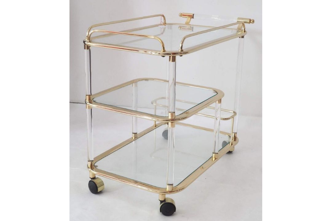 Rollender Servierwagen aus Messing und Glas. Vintage, Italien. - Bild 5 aus 5