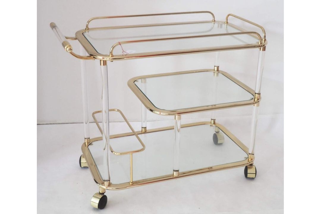 Rollender Servierwagen aus Messing und Glas. Vintage, Italien. - Bild 2 aus 5