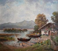 1 Ölgemälde „Chiemsee mit Blick auf die Fraueninsel“,