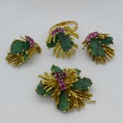 1 Set: Brosche/Anhänger/Ring/Ohrclips je GG 18ct. je GROSSE