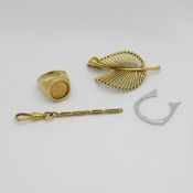 1 Münzring "Mexiko"/1 Brosche je GG 14ct.,