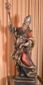 1 Holzfigur wohl Hl. Urban, bemalt, mit Spiegelsockel, 20. Jh., ca. H 100 cm, Asp.