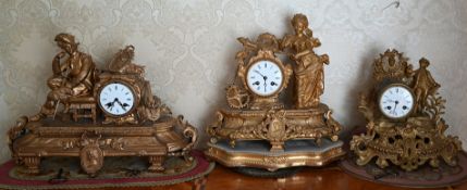 4 Uhren 19. Jh. u.a. z.T. vergoldet, min besch., Asp.