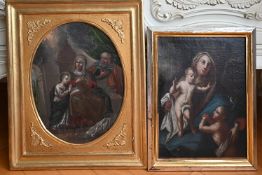 2 Ölgemälde 18. Jh. „Hl. Familie“ & „Muttergottes“