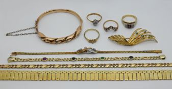 1 Konv. Schmuck je GG 14ct. z.T. mit Brillanten bis zu ca. 0,09ct. und Farbedelsteinen, je Asp./Gsp.