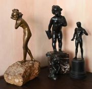 4 Bronzefiguren / Metall, z. T. bez. Georg Barell München 1907 (?) u.a., je Asp.