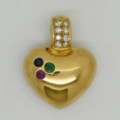 1 Anhängerclip GG 18ct. mit Brillanten lt. Gravur zus. wohl ca. 2,4ct. mit Rubin/Saphir/Smaragd, Ges