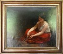 1 Ölgemälde „Dame mit Kaminbesteck“ sign „A. Debaene 1900“ (wohl Alphonse Jules Debaene 19./20. Jh.)