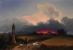 1 Ölgemälde "Heimkehr im Abendlicht" zugeschr. Ignaz RAFFALT (1800 Weißkirchen-1857 Hainbach bei Wie