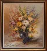 4 Bilder: 3 Ölgemälde mit "Blumenstillleben" 