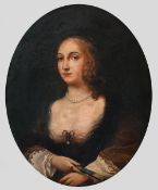 1 Ölgemälde "Damenportrait mit Perlencollier und Fächer" unsign. (wohl 18. Jh.) 