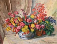1 Ölgemälde "Blumenstillleben mit Tulpen und Astern" r.u. sign. Paul SPEISER 
