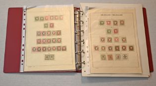 1 Konv. Briefmarken: 2 Bögen mit Schilling- und Pfennig-Briefmarken Helgoland 1867-1879 