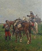 1 Ölgemälde "Dragoner bei der Rast" r. u. sign. Fr. AMLING 